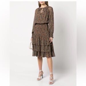 Veronica Beard Brown Floral Midi Dress